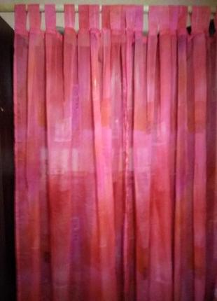 Тюль розового (каралового)  цвета, разноцветные квадратики2 фото