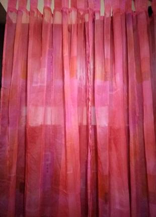 Тюль розового (каралового)  цвета, разноцветные квадратики4 фото