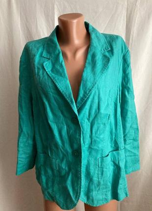 Женский пиджак бирюзового цвета 54 размер 100% лен bonita