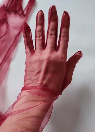 65 см рукавички довгі бордові прозора сіточка перчатки червоні жіночі ніжні за лікоть перчаточки пірчаткі бордо винні вінтаж вінтажні2 фото