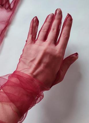 65 см рукавички довгі бордові прозора сіточка перчатки червоні жіночі ніжні за лікоть перчаточки пірчаткі бордо винні вінтаж вінтажні7 фото