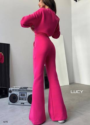 Стильный костюм брюки с высокой посадкой снизу разрезы укороченная кофта3 фото