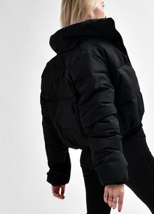 Куртка женская короткая демисезонная, без капюшона, весенняя, осенняя, на молнии, плащевка, черная4 фото