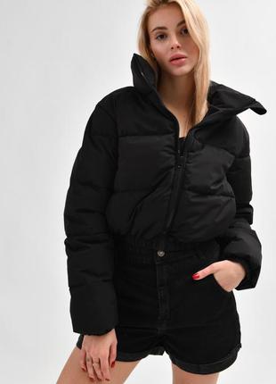Куртка женская короткая демисезонная, без капюшона, весенняя, осенняя, на молнии, плащевка, черная5 фото