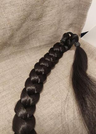 Довгий хвіст коса на резинці чорний2 фото