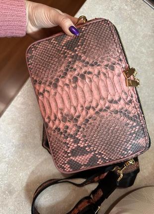 Жіноча сумка сумочка із натуральної шкіри пітона пудрова рожева