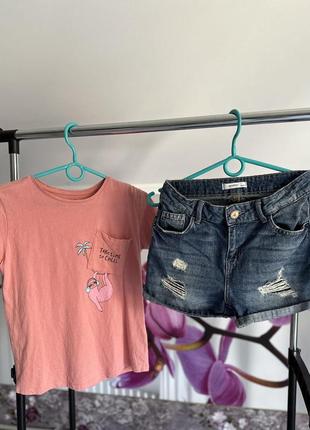 Набор reserved 11-12 лет футболка и джинсовые шорты1 фото