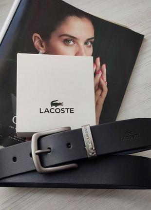 Чоловічий ремінь lacoste чорний в подарунковій коробці