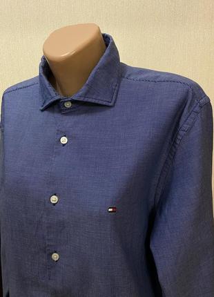 Новая хлопковая рубашка tommy hilfiger мужская цвет синий regular fit классический воротник размер м 462 фото