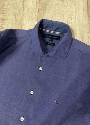 Новая хлопковая рубашка tommy hilfiger мужская цвет синий regular fit классический воротник размер м 466 фото