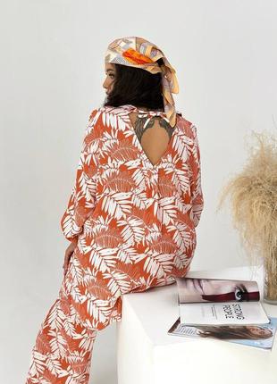 Женский оранжевый элегантный брючный костюм блуза и широкие брюки палаццо2 фото