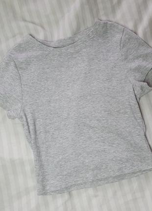 Сірий кроп-топ, укорочена футболка, топ в рубчік4 фото