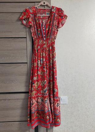 Красное платье в стиле бохо 🔹кантри🔹этно в цветочный принт shein(размер 36)2 фото