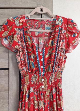 Красное платье в стиле бохо 🔹кантри🔹этно в цветочный принт shein(размер 36)10 фото