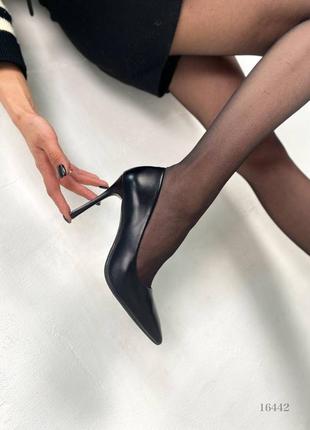 Шикарные женские черные туфли на каблуке, эко кожа, 38.40