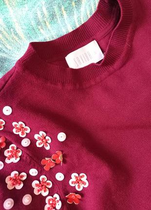 💋💋💋 красивый джемпер тонкая кофточка с декором цветы тонкий свитер реглан лонгслив6 фото