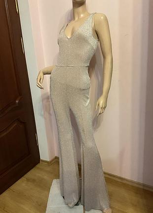 Облегающий серебристый ромпер-брюки-колюты/s/brend vera &amp; luce