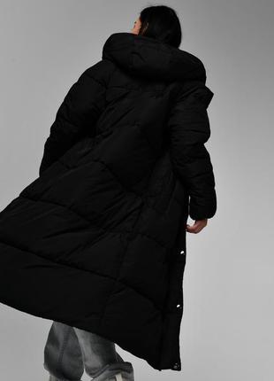 Пуховик женский длинный, с капюшоном, куртка женская зимняя теплая длинная, черная5 фото