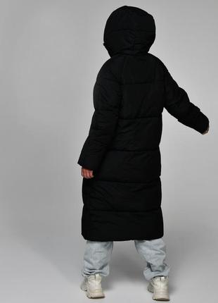 Пуховик жіночий довгий, з капюшоном, куртка жіноча зимова тепла довга, чорна3 фото