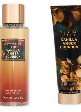 Парфюмированный набор victoria’s secret vanila amber bourbon (спрей и лосьон для тела)