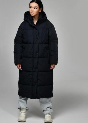 Пуховик жіночий довгий, з капюшоном, куртка жіноча зимова тепла довга, графіт, темно-сірий4 фото