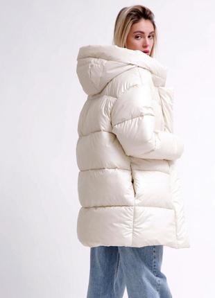 Пуховик женский, с капюшоном, куртка женская зимняя тёплая, бежевый, однотонный, бежевая4 фото