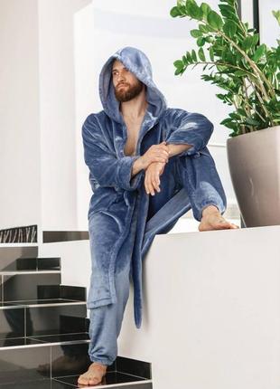 Домашний комплект унисекс пижама халат и штаны махровый теплый однотонный3 фото