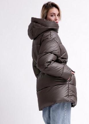 Пуховик жіночий, з капюшоном, куртка жіноча зимова тепла, коричнева, однотонний коричневий5 фото