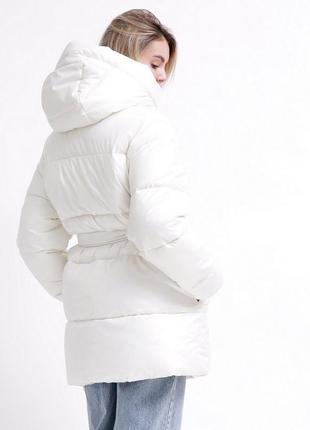 Пуховик женский, с капюшоном, куртка женская зимняя тёплая, молочная, однотонный, молочный4 фото