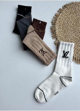 Набір 4 пари жіночі високі демісезонні брендові шкарпетки louis vuitton в рубчик 36-41р.2 фото