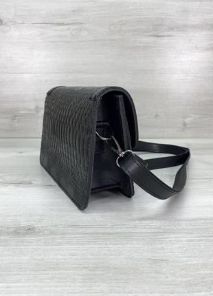 Женская сумка клатч кросс-боди крокодиловая змеиная черная4 фото
