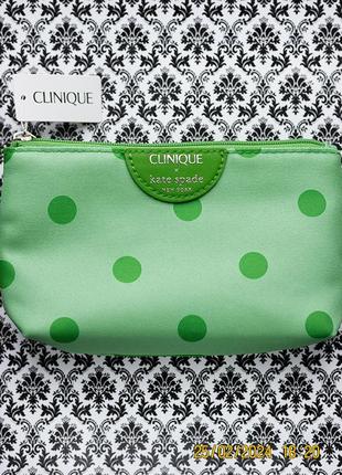 Косметичка clinique x kate spade mint green cosmetic bag м'ятного кольору з принтом у горошок