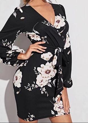 Платье в цветочный принт с поясом shein xl