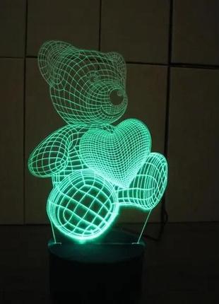 Акриловый 3d ночник-светильник мишка несколько подсветок с пультом3 фото