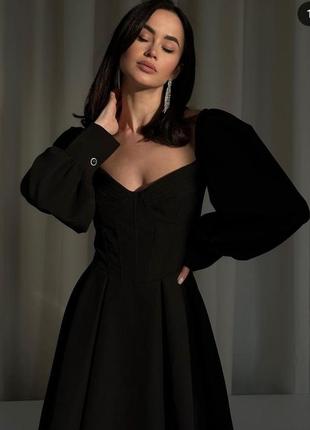 Cher17 🖤 платье коктельное корсет с широкой юбкой и рукавом фонариком барби укранский бренд3 фото