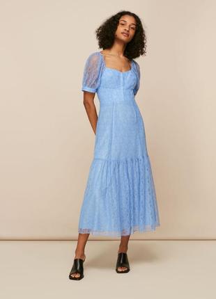 Голубое платье миди с кружевным корсетом whistles1 фото
