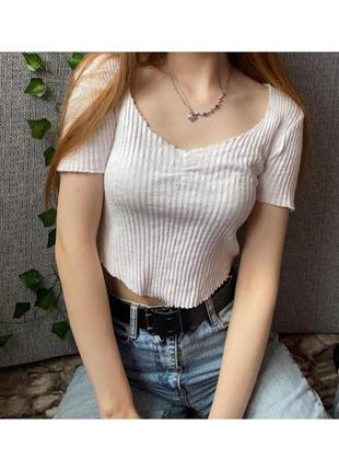 Женский топ / футболка в рубчик бежевого цвета zara