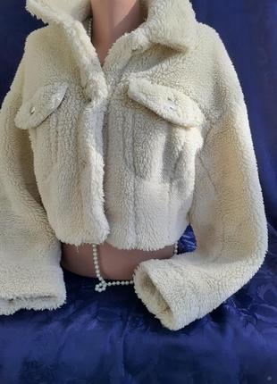 Шуба тедди куртка укороченная на кнопках курточка шубка искусственный мех овечка6 фото