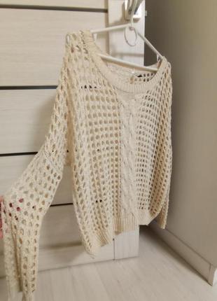 Кофта сітка вязаний светр айворі.