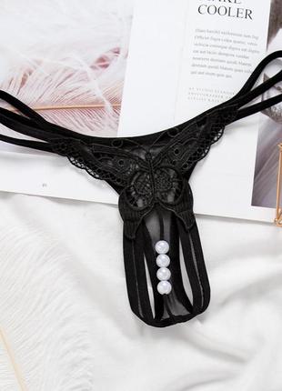 Чорні трусики з розрізом та перлами еротична білизна чорні з розрізом еротичное белье арт 11101 фото