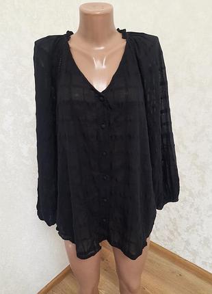Коттоновая прямая блуза рубашка пышный рукав