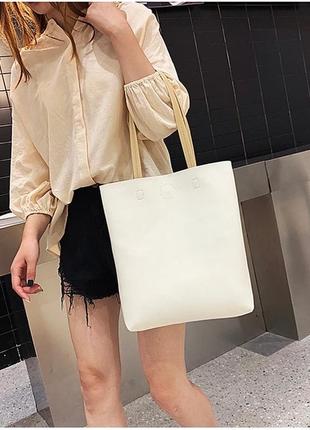Якісний лаконічний білий шопер жіноча сумка на плече екошкіра6 фото
