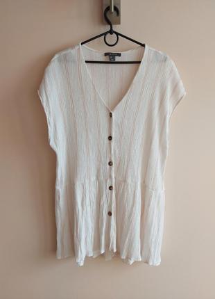 Белая блуза, блузка без рукавов, топ primark, жатая ткань полоска, р. 48 евр., 4xl3 фото