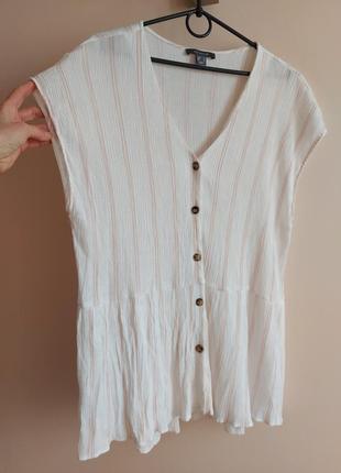 Белая блуза, блузка без рукавов, топ primark, жатая ткань полоска, р. 48 евр., 4xl4 фото