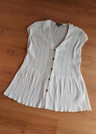 Белая блуза, блузка без рукавов, топ primark, жатая ткань полоска, р. 48 евр., 4xl10 фото