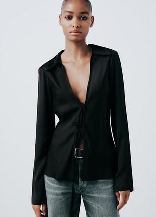 Zara атласная блуза классическая женская