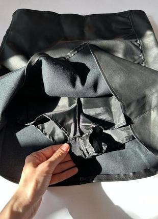 Спідниця шкіряна жіноча міні підкладка шортики чорний коричневий асиметрична3 фото