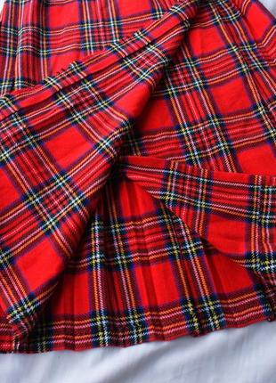 Актуальная юбка миди красная плиссе шотландская клетка на запах6 фото