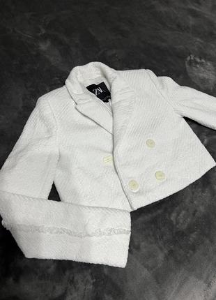 Укорочений піджак твідовий піджак жакет блейзер білий піджак zara h&m2 фото