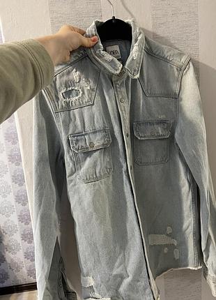 Джинсівка zara джинсова куртка чоловіча сорочка блакитна